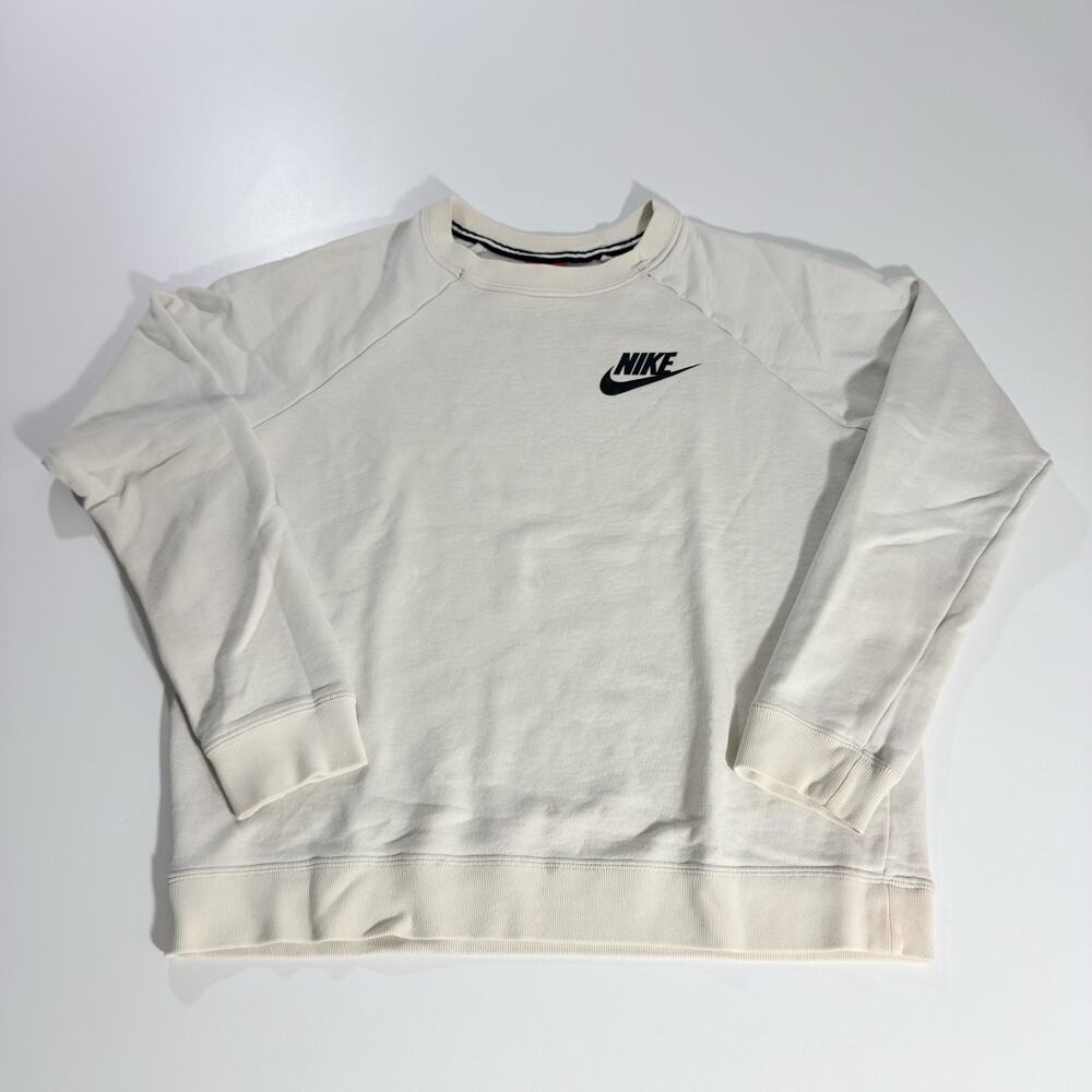 Nike Mens M White Spell Out Crewneck Sweatshirt Vintage Pullover Fleece Sweater